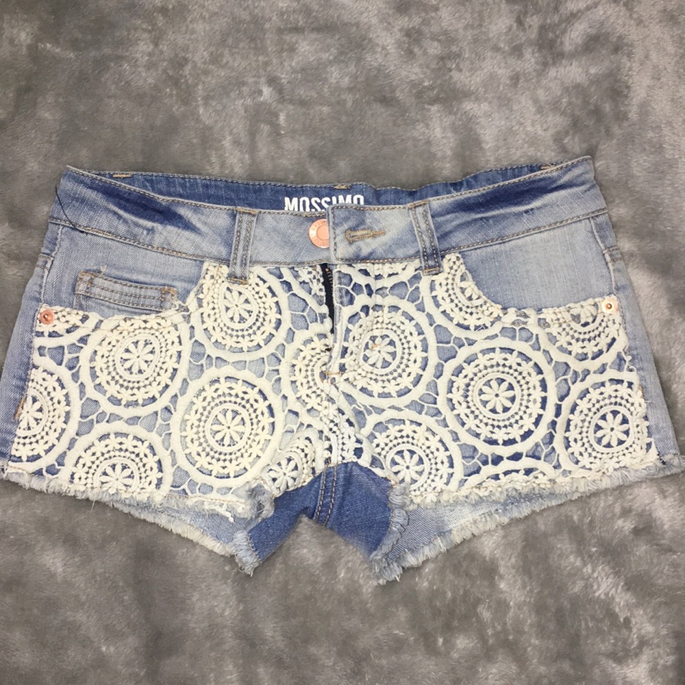 Women’s denim-lace detailed shorts